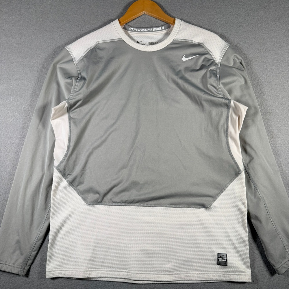 Nike Pro Combat Hyperwarm Shield Mens XL Grey White Dri-FIT Training Top 635270